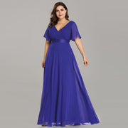 Plus Size Evening Dresses Ever Pretty V-neck Nay Blue Elegant A-line Chiffon Long Party Gowns 2020 Short Sleeve Occasion Dresses - Vintagebrandclothingline