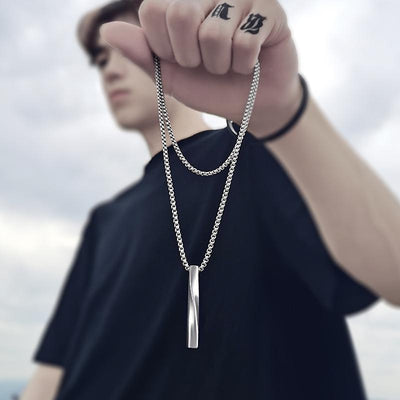 2021 Fashion New Black Rectangle Pendant Necklace Men Trendy Simple Stainless Steel Chain Men Necklace Jewelry Gift - Vintagebrandclothingline