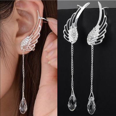 2021 New Silver Plated Angel Wing Stylist Crystal Earrings Drop Dangle Ear Stud For Women Long Cuff Earring Bohemia Jewelrys - Vintagebrandclothingline