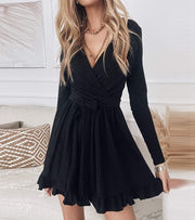 Long Sleeve Solid Party Dress - Vintagebrandclothingline
