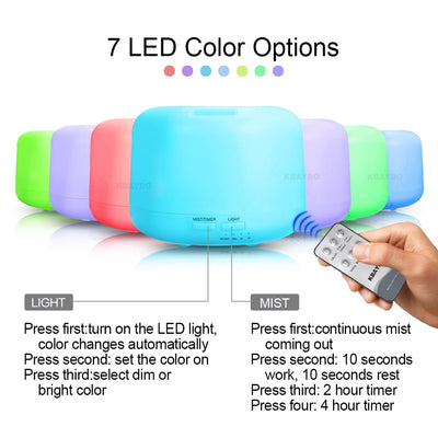 300ml Remote Control Ultrasonic Air Aroma Humidifier With 7 Color LED Lights - Vintagebrandclothingline