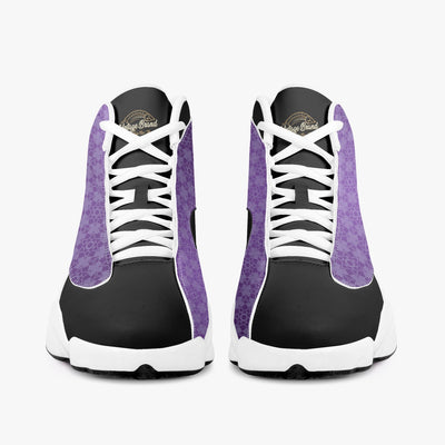 European purple Pattern Vintage Leather Basketball Sneakers - Vintagebrandclothingline