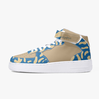 Blue Camo and Tan High-Top Leather Sports Sneakers - Vintagebrandclothingline