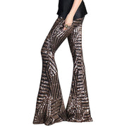 SEBOWEL Women Black Silver Sequin Glitter Flare Pants Sequin Trousers for Female Party Dance High Waist Bell Bottom Long Pants - Vintagebrandclothingline