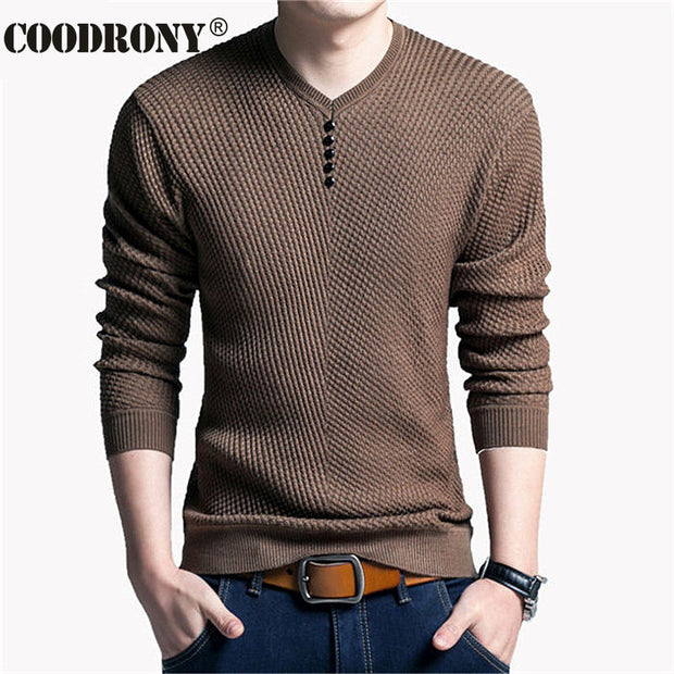 COODRONY Sweater Men Casual V-Neck Pullover Shirt Autumn Winter Slim Fit Long Sleeve Mens Sweaters Knitted Cotton Pull Homme Top - Vintagebrandclothingline