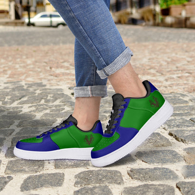 Navy Blue and Green Loe -Top Leather Sports Sneakers - Vintagebrandclothingline