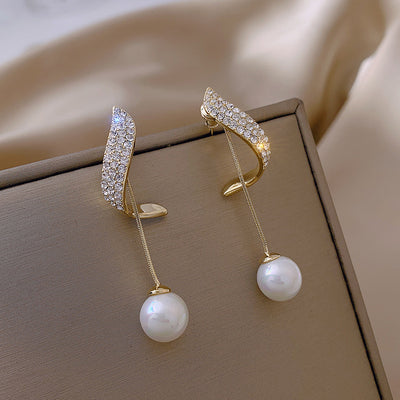 2021 New Arrival Classic Elegant Simulated-pearl Tassel Long Crystal Earrings For Women Fashion Water Drop Crystal Jewelry - Vintagebrandclothingline