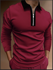 Autumn Men Polo Shirts Casual Fashion Long Sleeve Plaid Foaming Printing Polos Turn-Down Collar Zippers TEES Mens U.S Big Size - Vintagebrandclothingline