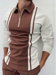 Autumn Men Polo Shirts Casual Fashion Long Sleeve Plaid Foaming Printing Polos Turn-Down Collar Zippers TEES Mens U.S Big Size - Vintagebrandclothingline