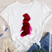 Tees Women Fashion Lip Sexy Lovely Cute 2022 Style Cartoon Short Sleeve Lady Female Graphic Tops Clothes Print Tshirt T-Shirt