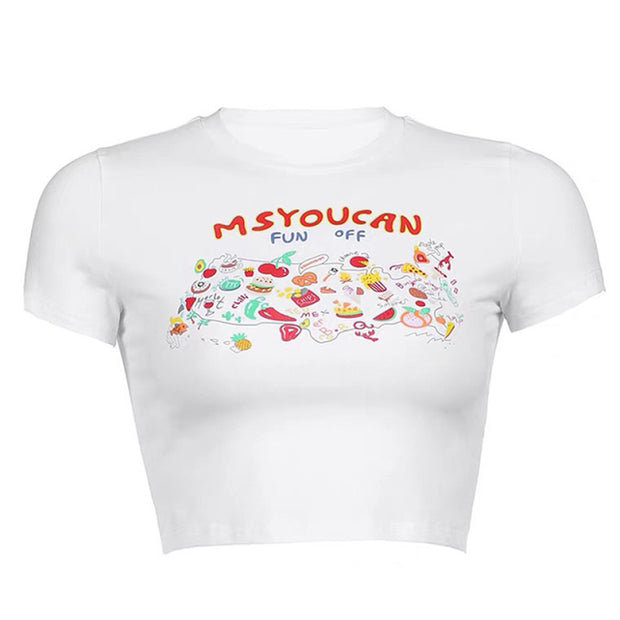 Y2K Aesthetic Kawaii Baby Tees Women Summer Casual Short Sleeve Crop Top Korean Fashion Harajuku Print Skinny T-shirt Streetwear