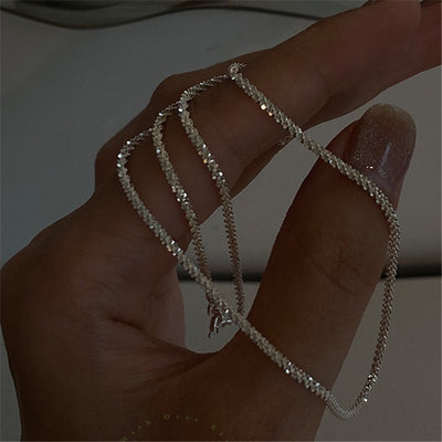 2022 Trend Sparkling Silver Color Choker Necklace for Women Elegant Clavicle Chain Necklace Party Wedding Collar Jewelry Gifts - Vintagebrandclothingline